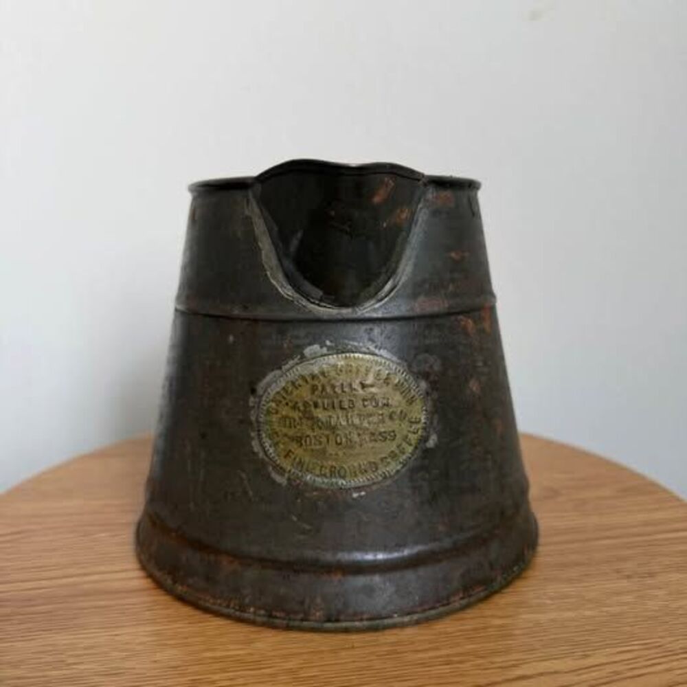 Boston Oriental Tea Co. Tin & Copper Coffee Pot – Brass Badge (c. 1890s-1900s)